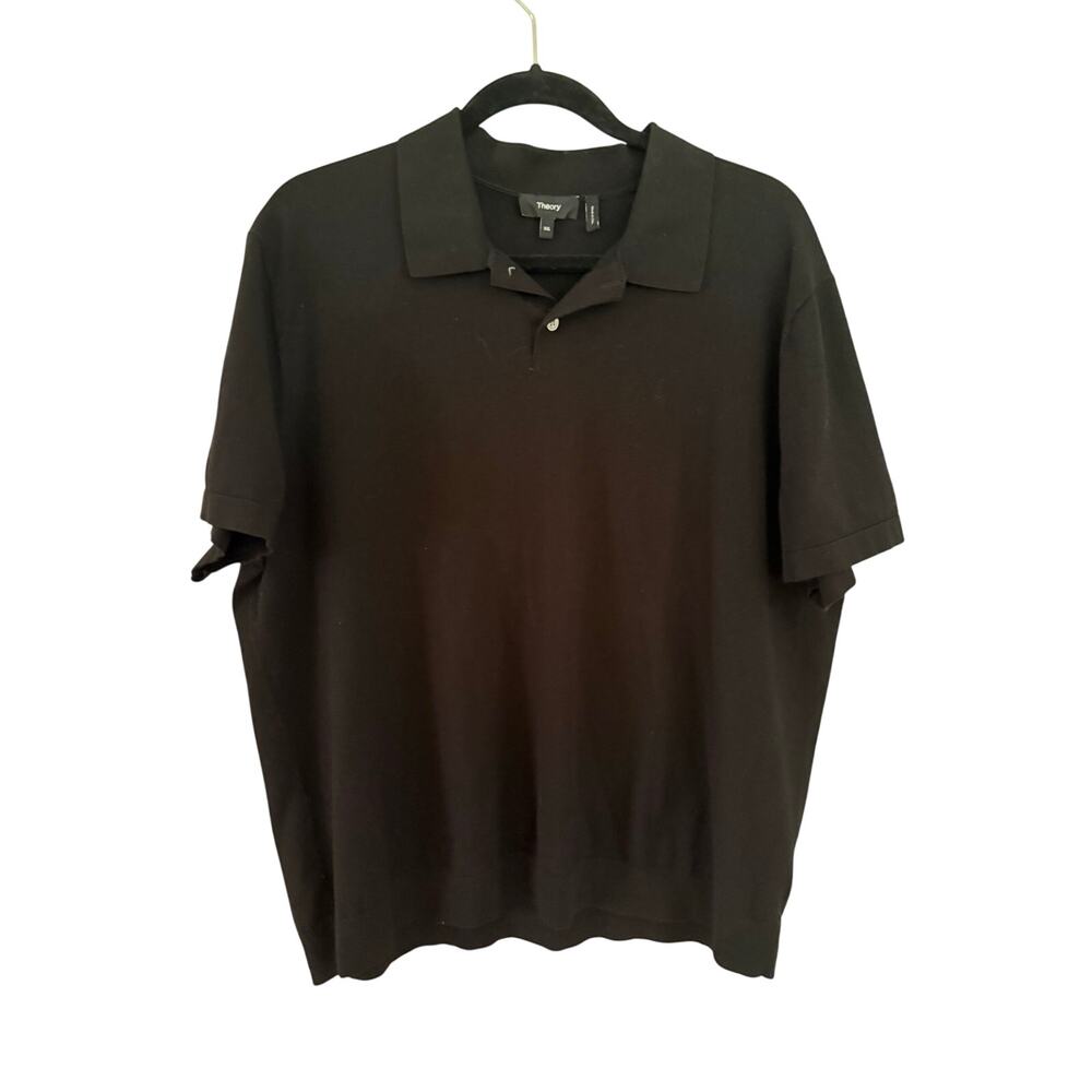 Theory Men’s Black Short Sleeve Polo Shirt XXL Minimalist Luxury Cotton